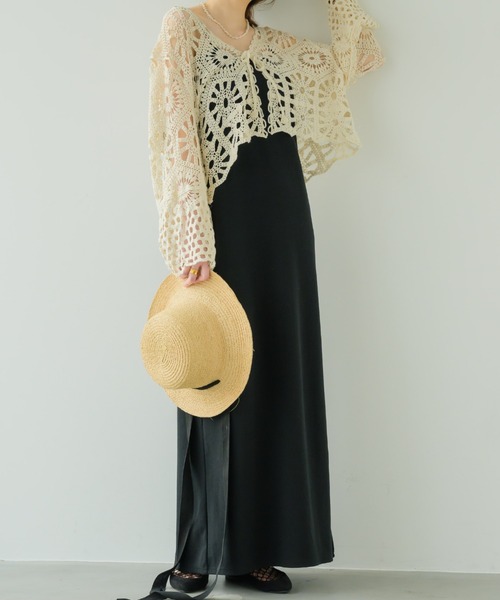 NEUNA（ヌナ）の「フレアスリーブクロシェカーデ（カーディガン/ボレロ・レディース・ベージュ/ブラック・FREE）」の7枚目の写真