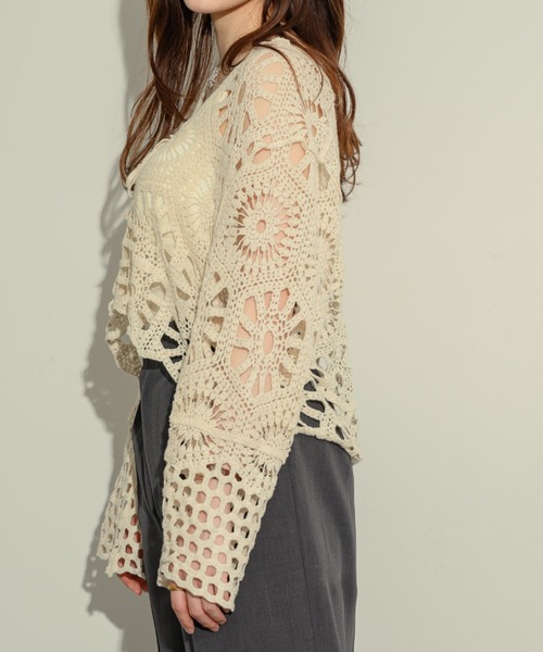 NEUNA（ヌナ）の「フレアスリーブクロシェカーデ（カーディガン/ボレロ・レディース・ベージュ/ブラック・FREE）」の11枚目の写真