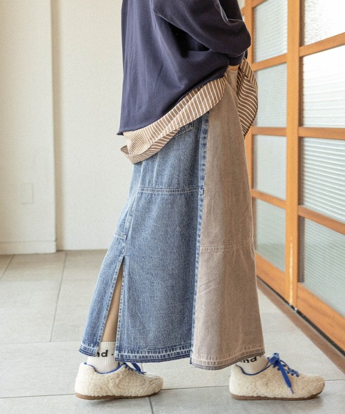 niko and...（ニコアンド）の「リメイク風コンビスカート（デニムスカート・レディース・アクア/ライトブルー/ブラック・LARGE/MEDIUM）」の3枚目の写真