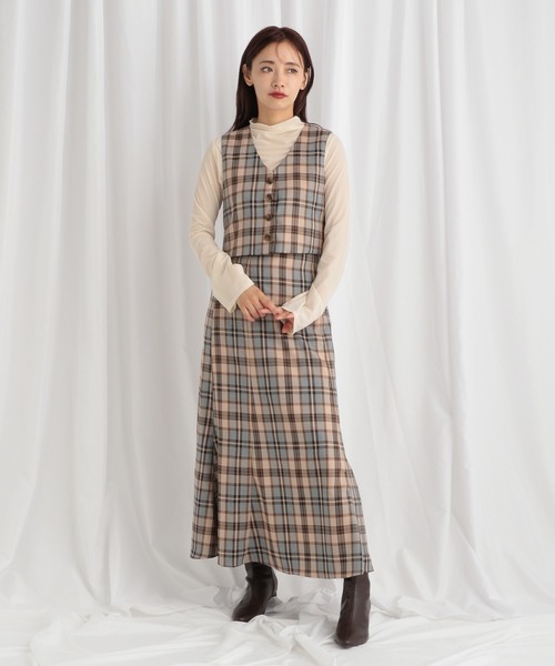 WEB限定】チェックベスト&スカートセットアップ 602253（ワンピース