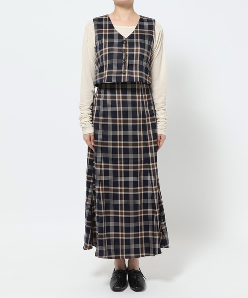 mysty woman（ミスティウーマン）の「【WEB限定】チェックベスト&スカートセットアップ　602253（ワンピース・レディース・ネイビー/ベージュ・FREE）」の7枚目の写真