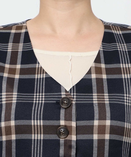 mysty woman（ミスティウーマン）の「【WEB限定】チェックベスト&スカートセットアップ　602253（ワンピース・レディース・ネイビー/ベージュ・FREE）」の11枚目の写真