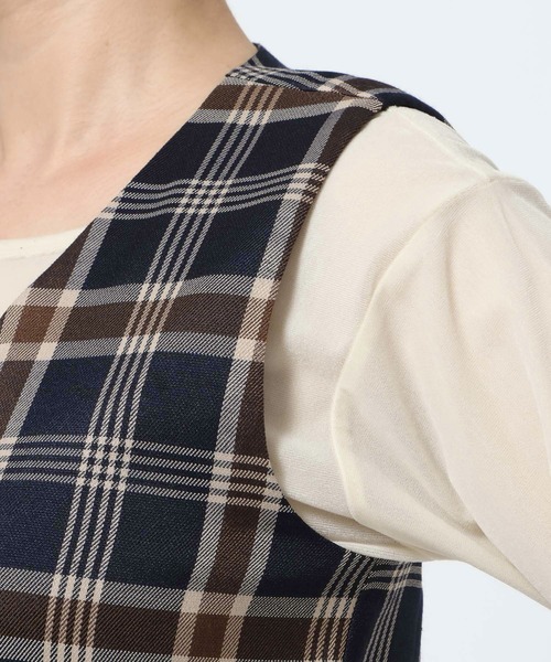 mysty woman（ミスティウーマン）の「【WEB限定】チェックベスト&スカートセットアップ　602253（ワンピース・レディース・ネイビー/ベージュ・FREE）」の12枚目の写真