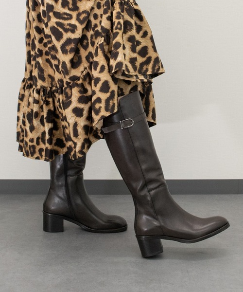 inter-chaussures(インターショシュール)の「【INTER-CHAUSSURES】ラウンドトウミドルヒールロングブーツ(I53214)(ブーツ・レディース・ダークブラウン/ブラック・38/37/36)」の1枚目の写真