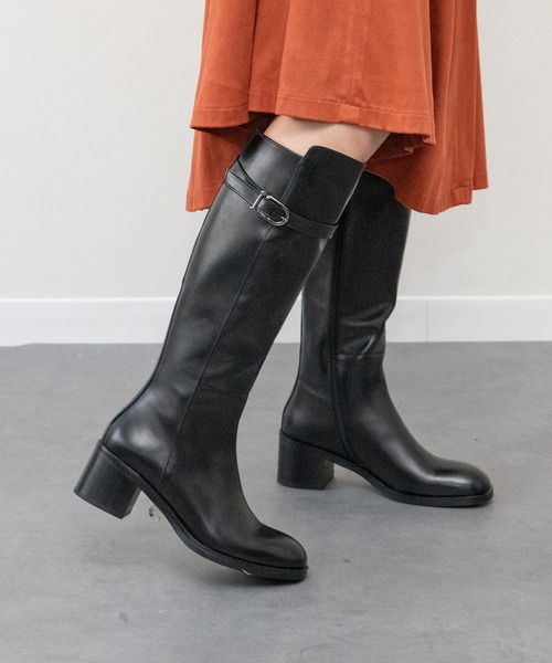 inter-chaussures(インターショシュール)の「【INTER-CHAUSSURES】ラウンドトウミドルヒールロングブーツ(I53214)(ブーツ・レディース・ダークブラウン/ブラック・38/37/36)」の2枚目の写真