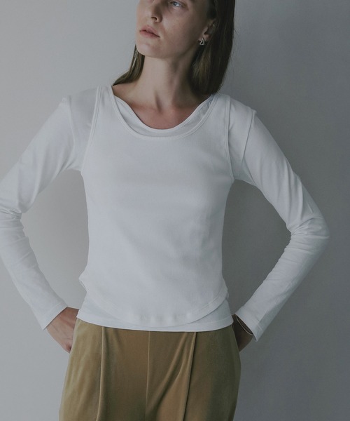 MANOF(マノフ)の「LAYER CUT TOPS(Tシャツ/カットソー・レディース・ホワイト/ブラック/グレー・F)」の2枚目の写真