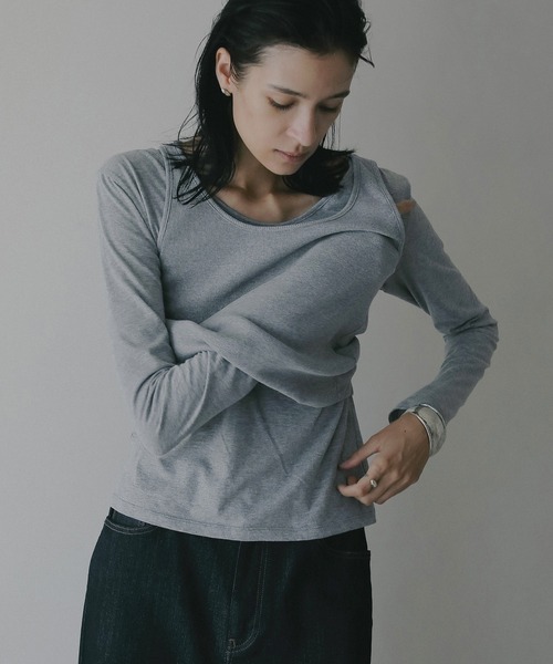 MANOF(マノフ)の「LAYER CUT TOPS(Tシャツ/カットソー・レディース・ホワイト/ブラック/グレー・F)」の7枚目の写真