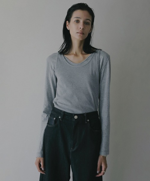 MANOF(マノフ)の「LAYER CUT TOPS(Tシャツ/カットソー・レディース・ホワイト/ブラック/グレー・F)」の11枚目の写真