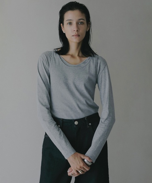 MANOF(マノフ)の「LAYER CUT TOPS(Tシャツ/カットソー・レディース・ホワイト/ブラック/グレー・F)」の12枚目の写真