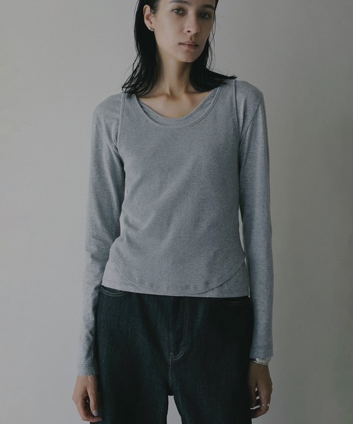 MANOF(マノフ)の「LAYER CUT TOPS(Tシャツ/カットソー・レディース・ホワイト/ブラック/グレー・F)」の4枚目の写真