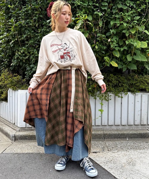 DOUBLE NAME（ダブルネーム）の「ランダムチェックイレヘムスカート（スカート・レディース・グリーン/レッド・FREE）」の4枚目の写真