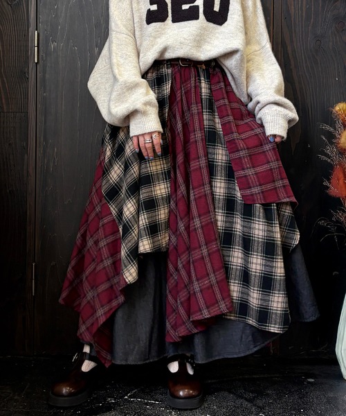 DOUBLE NAME（ダブルネーム）の「ランダムチェックイレヘムスカート（スカート・レディース・グリーン/レッド・FREE）」の7枚目の写真
