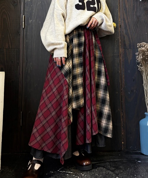DOUBLE NAME（ダブルネーム）の「ランダムチェックイレヘムスカート（スカート・レディース・グリーン/レッド・FREE）」の8枚目の写真