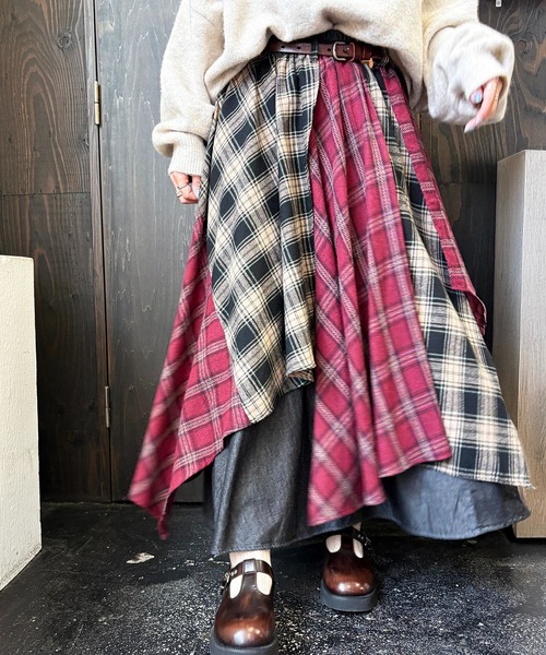 DOUBLE NAME（ダブルネーム）の「ランダムチェックイレヘムスカート（スカート・レディース・グリーン/レッド・FREE）」の9枚目の写真