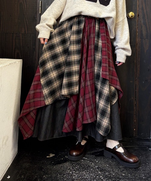 DOUBLE NAME（ダブルネーム）の「ランダムチェックイレヘムスカート（スカート・レディース・グリーン/レッド・FREE）」の10枚目の写真