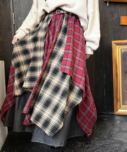 DOUBLE NAME（ダブルネーム）の「ランダムチェックイレヘムスカート（スカート・レディース・グリーン/レッド・FREE）」の14枚目の写真