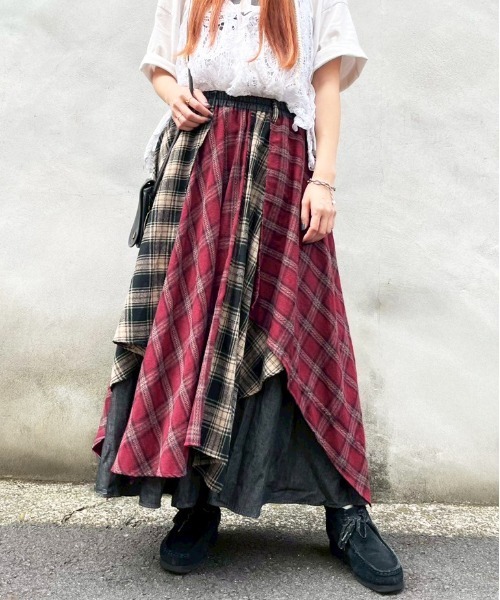 DOUBLE NAME（ダブルネーム）の「ランダムチェックイレヘムスカート（スカート・レディース・グリーン/レッド・FREE）」の15枚目の写真