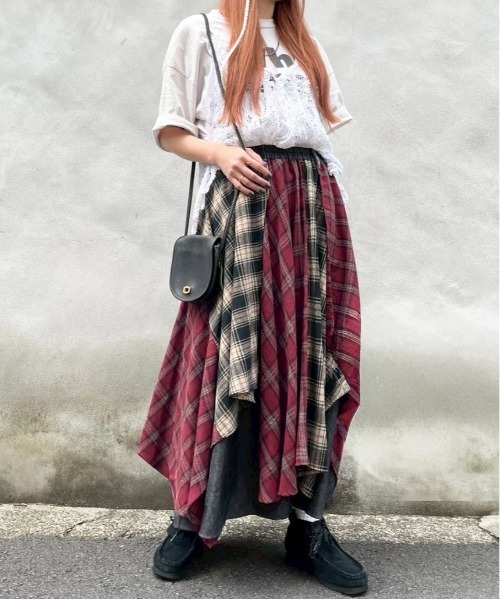 DOUBLE NAME（ダブルネーム）の「ランダムチェックイレヘムスカート（スカート・レディース・グリーン/レッド・FREE）」の16枚目の写真