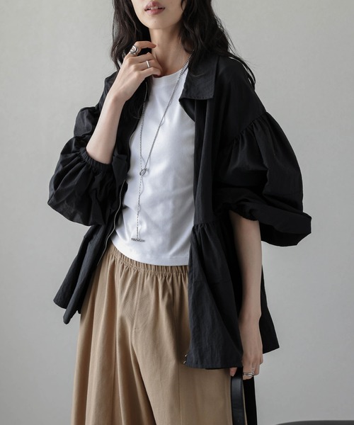 SONO ペプラムブルゾン SONO ペプラムブルゾン ノーカラーペプラムブルゾン【洗濯機洗い可