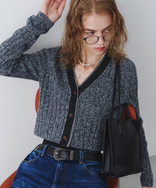 トリムカラーVネックMIXショートカーディガン（カーディガン/ボレロ