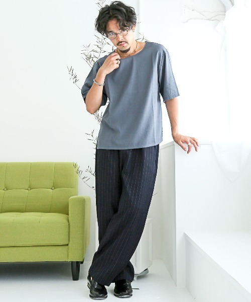 LUXSTYLE(ラグスタイル)の「ストライプ柄バルーンテーパードパンツ(スラックス・メンズ・チャコールグレー/ネイビー・M/L)」の4枚目の写真