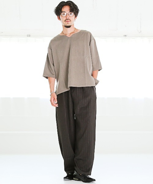 LUXSTYLE(ラグスタイル)の「ストライプ柄バルーンテーパードパンツ(スラックス・メンズ・チャコールグレー/ネイビー・M/L)」の6枚目の写真