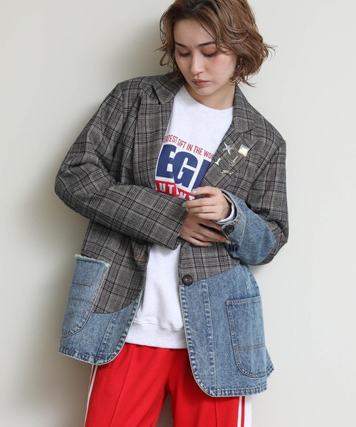 セール】デニムMIXテーラードジャケット（テーラードジャケット