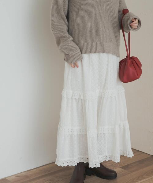 URBAN RESEARCH DOORS（アーバンリサーチドアーズ）の「レースティアードスカート（スカート・レディース・ブラック/オフホワイト・MEDIUM）」の4枚目の写真