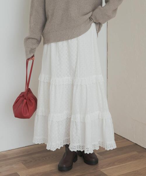 URBAN RESEARCH DOORS（アーバンリサーチドアーズ）の「レースティアードスカート（スカート・レディース・ブラック/オフホワイト・MEDIUM）」の6枚目の写真