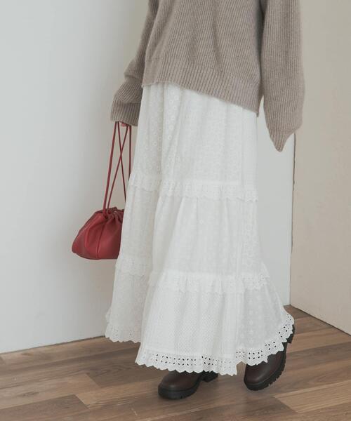 URBAN RESEARCH DOORS（アーバンリサーチドアーズ）の「レースティアードスカート（スカート・レディース・ブラック/オフホワイト・MEDIUM）」の7枚目の写真