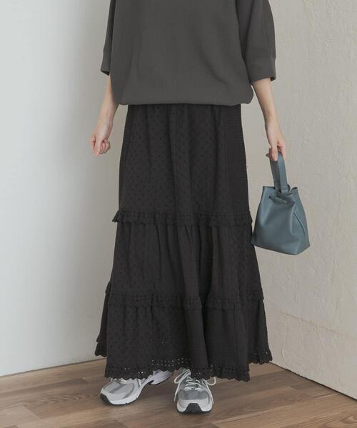 URBAN RESEARCH DOORS（アーバンリサーチドアーズ）の「レースティアードスカート（スカート・レディース・ブラック/オフホワイト・MEDIUM）」の18枚目の写真