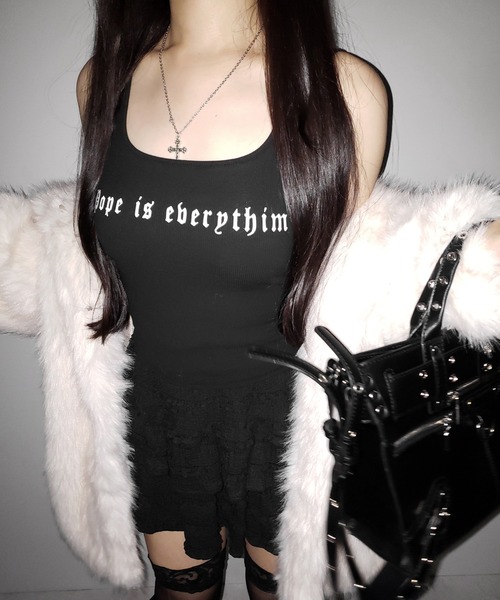 me+em select(ミームセレクト)の「【 2color 】グランジロゴバッククロスキャミソールトップス / grunge logo back logo camisole tops(キャミソール・レディース・ホワイト/ブラック・FREE)」の18枚目の写真