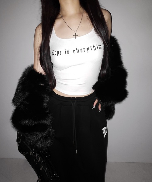 me+em select(ミームセレクト)の「【 2color 】グランジロゴバッククロスキャミソールトップス / grunge logo back logo camisole tops(キャミソール・レディース・ホワイト/ブラック・FREE)」の3枚目の写真