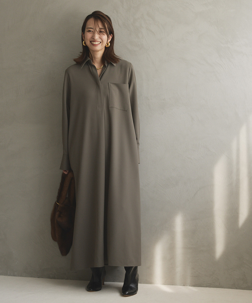 VERMEIL par iena(ヴェルメイユパーイエナ)の「《追加》スキッパーシャツワンピース(ワンピース・レディース・チャコールグレー/ネイビー・FREE)」の15枚目の写真