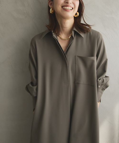 VERMEIL par iena(ヴェルメイユパーイエナ)の「《追加》スキッパーシャツワンピース(ワンピース・レディース・チャコールグレー/ネイビー・FREE)」の16枚目の写真