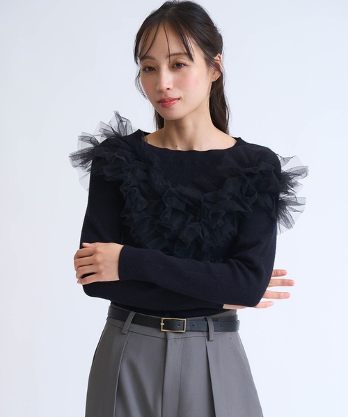 NOELA（ノエラ）の「チュールフリルドッキングニット（ニット/セーター・レディース・ブラウン/ブラック/オフホワイト・フリー）」の19枚目の写真