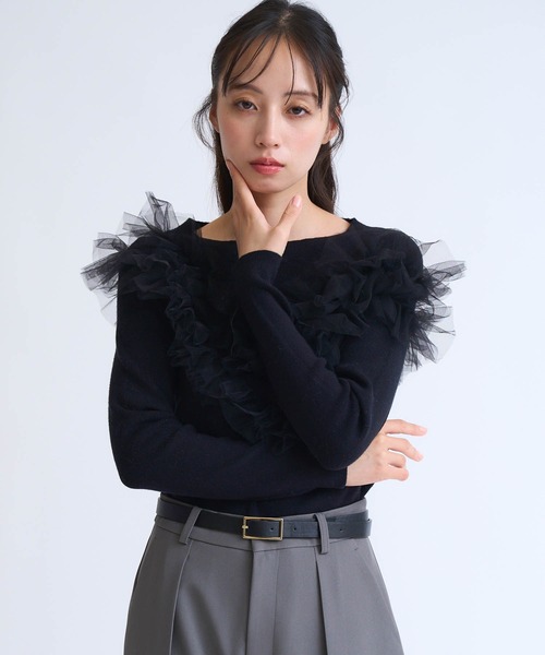 NOELA（ノエラ）の「チュールフリルドッキングニット（ニット/セーター・レディース・ブラウン/ブラック/オフホワイト・フリー）」の18枚目の写真