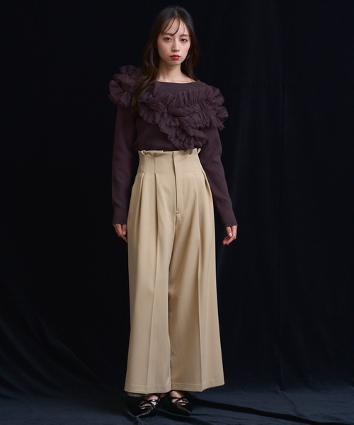 NOELA（ノエラ）の「チュールフリルドッキングニット（ニット/セーター・レディース・ブラウン/ブラック/オフホワイト・フリー）」の8枚目の写真