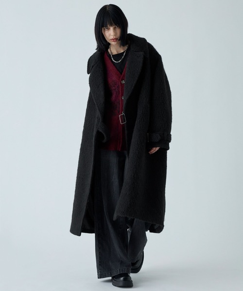 VELNUS】Long shaggy loose tyrocken coat/ロングシャギールーズタイ
