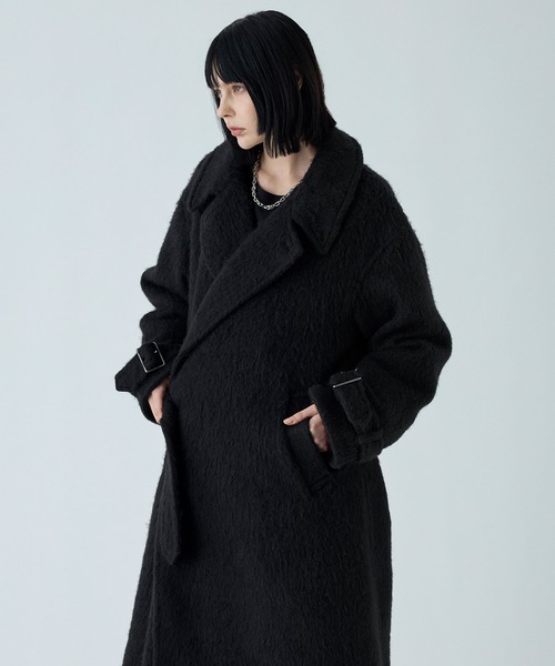 VELNUS】Long shaggy loose tyrocken coat/ロングシャギールーズタイ