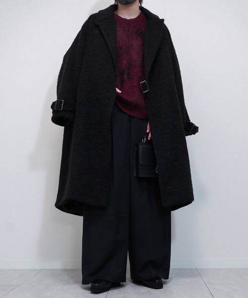 VELNUS】Long shaggy loose tyrocken coat/ロングシャギールーズタイ