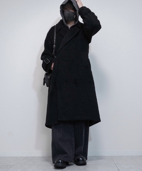 VELNUS】Long shaggy loose tyrocken coat/ロングシャギールーズタイ