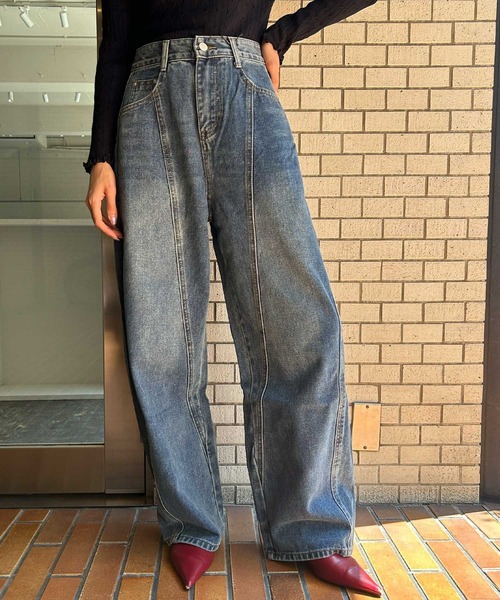 Ampirula(アンピルーラ)の「バレルレッグ ジーンズ レディース デニムパンツ 冬 レディース 秋 秋冬(デニムパンツ・レディース・ブルー/インディゴブルー/ネイビー・M/S)」の2枚目の写真
