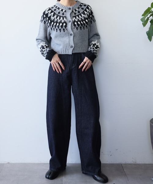 Ampirula(アンピルーラ)の「バレルレッグ ジーンズ レディース デニムパンツ 冬 レディース 秋 秋冬(デニムパンツ・レディース・ブルー/インディゴブルー/ネイビー・M/S)」の4枚目の写真