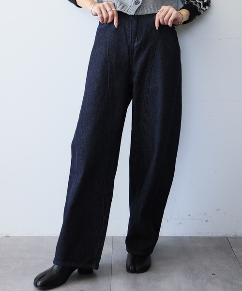 Ampirula(アンピルーラ)の「バレルレッグ ジーンズ レディース デニムパンツ 冬 レディース 秋 秋冬(デニムパンツ・レディース・ブルー/インディゴブルー/ネイビー・M/S)」の5枚目の写真