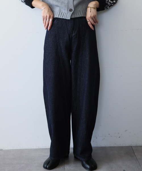 Ampirula(アンピルーラ)の「バレルレッグ ジーンズ レディース デニムパンツ 冬 レディース 秋 秋冬(デニムパンツ・レディース・ブルー/インディゴブルー/ネイビー・M/S)」の6枚目の写真