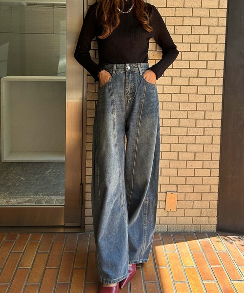 Ampirula(アンピルーラ)の「バレルレッグ ジーンズ レディース デニムパンツ 冬 レディース 秋 秋冬(デニムパンツ・レディース・ブルー/インディゴブルー/ネイビー・M/S)」の9枚目の写真