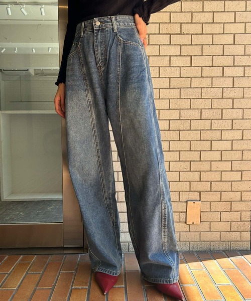 Ampirula(アンピルーラ)の「バレルレッグ ジーンズ レディース デニムパンツ 冬 レディース 秋 秋冬(デニムパンツ・レディース・ブルー/インディゴブルー/ネイビー・M/S)」の10枚目の写真