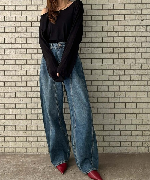Ampirula(アンピルーラ)の「バレルレッグ ジーンズ レディース デニムパンツ 冬 レディース 秋 秋冬(デニムパンツ・レディース・ブルー/インディゴブルー/ネイビー・M/S)」の11枚目の写真