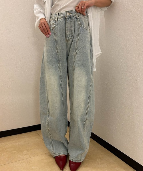 Ampirula(アンピルーラ)の「バレルレッグ ジーンズ レディース デニムパンツ 冬 レディース 秋 秋冬(デニムパンツ・レディース・ブルー/インディゴブルー/ネイビー・M/S)」の14枚目の写真